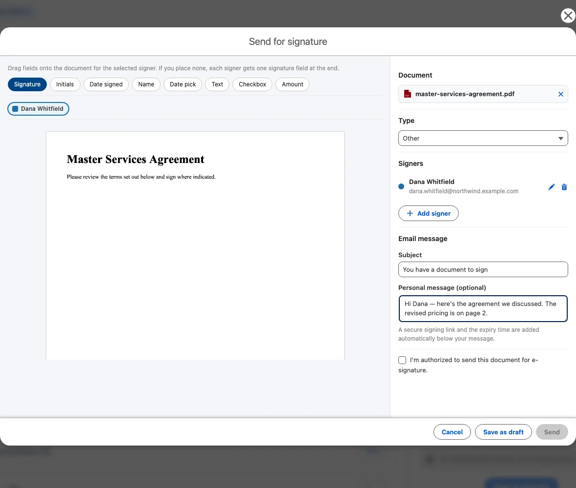The esignature email message editing
