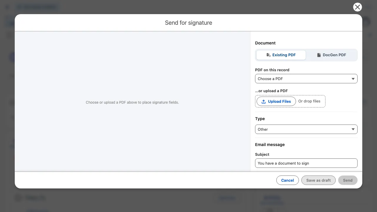 Sending an existing PDF for signature, no template required