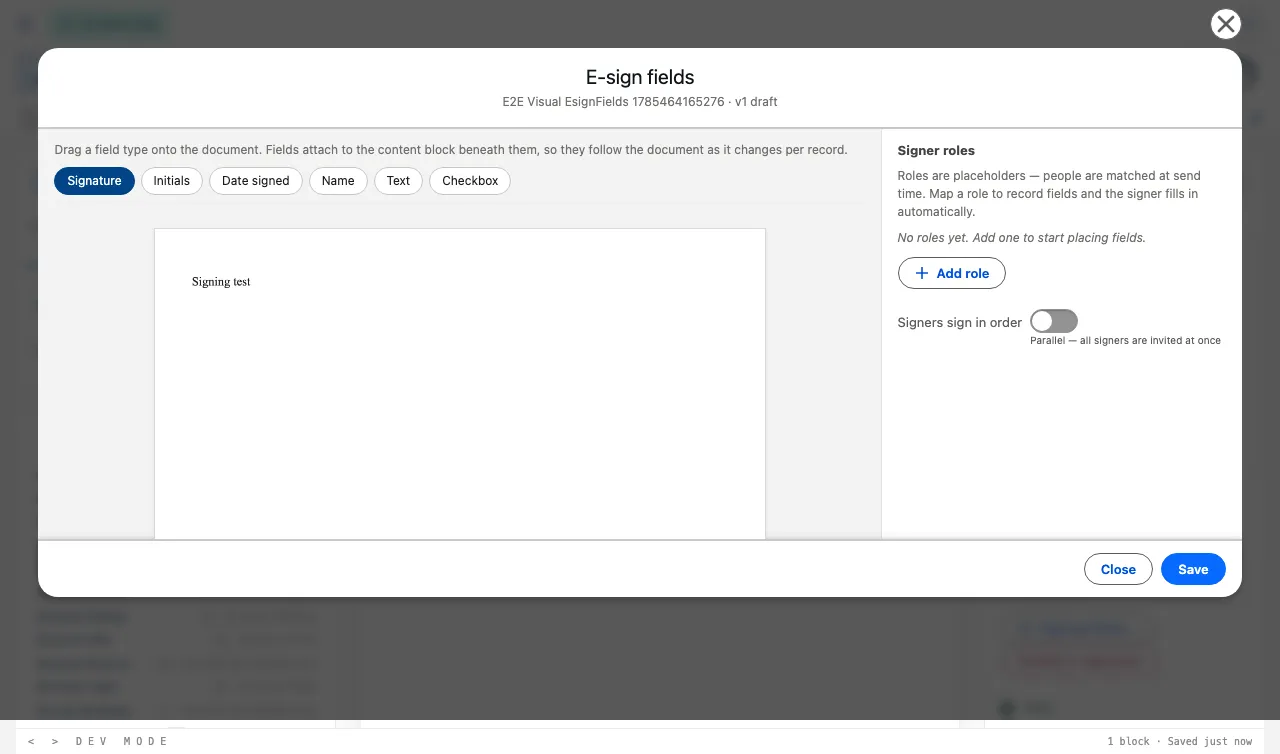 Defining signer roles and placing fields on a template