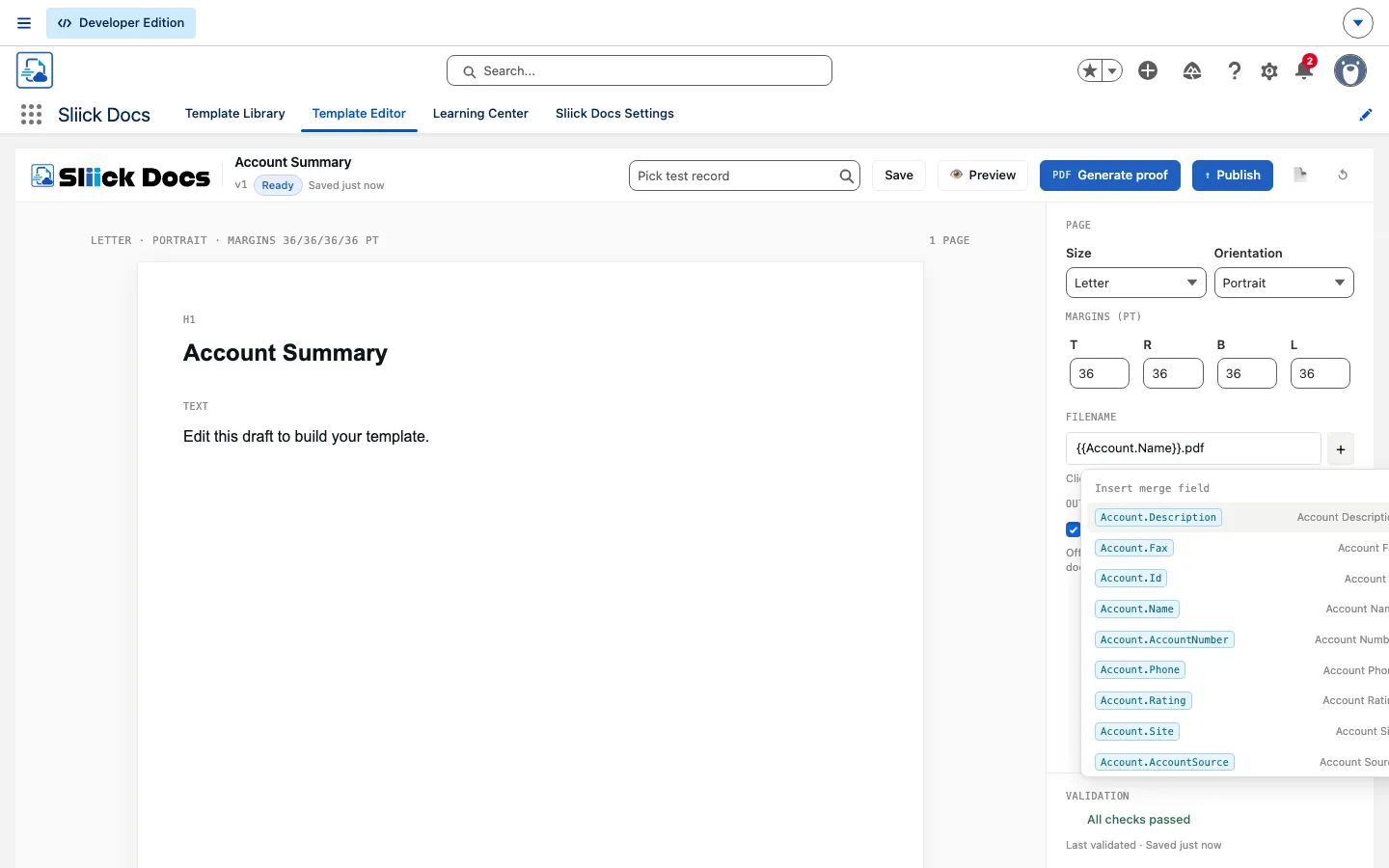 Merge field browser