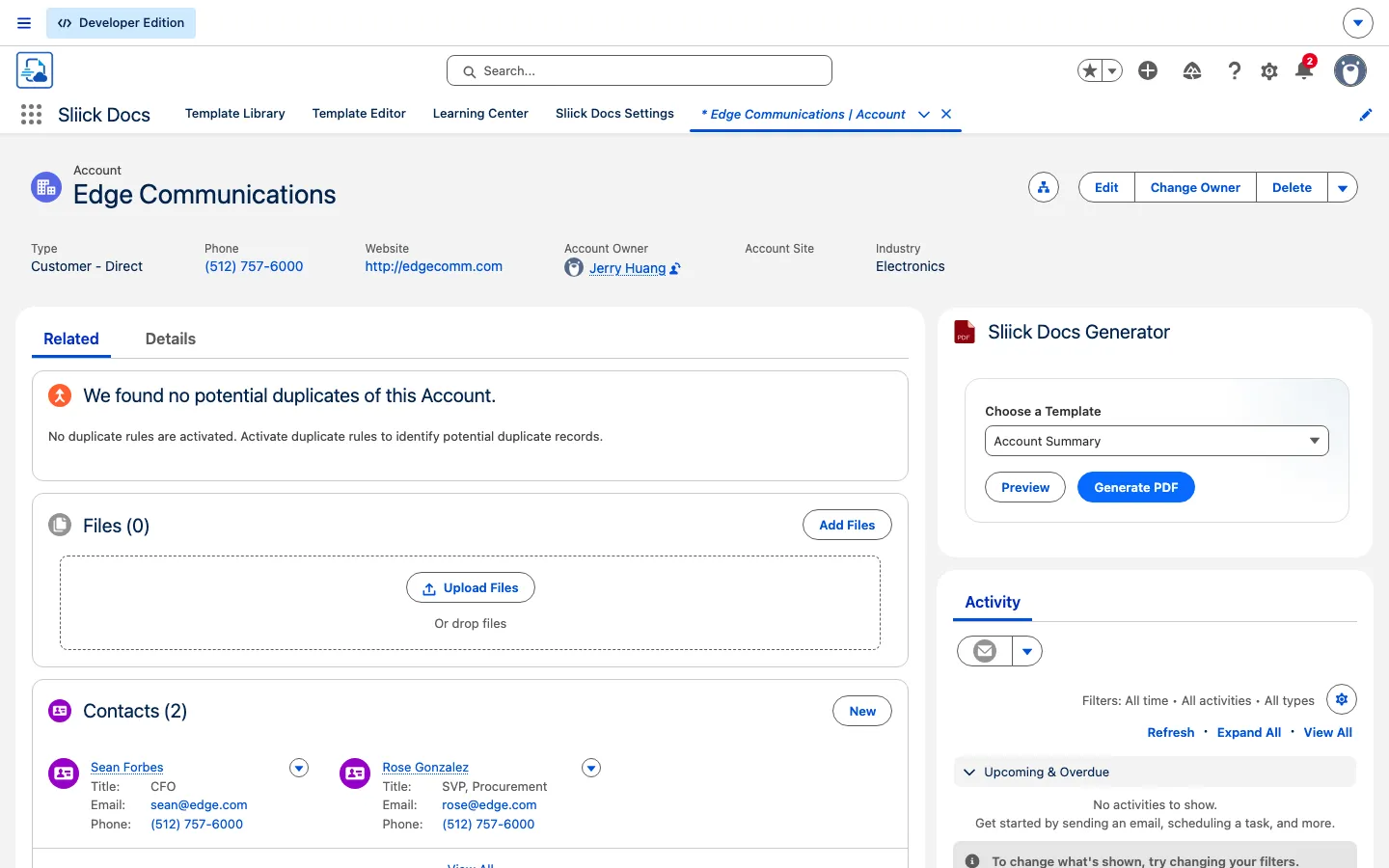 Record page document generation