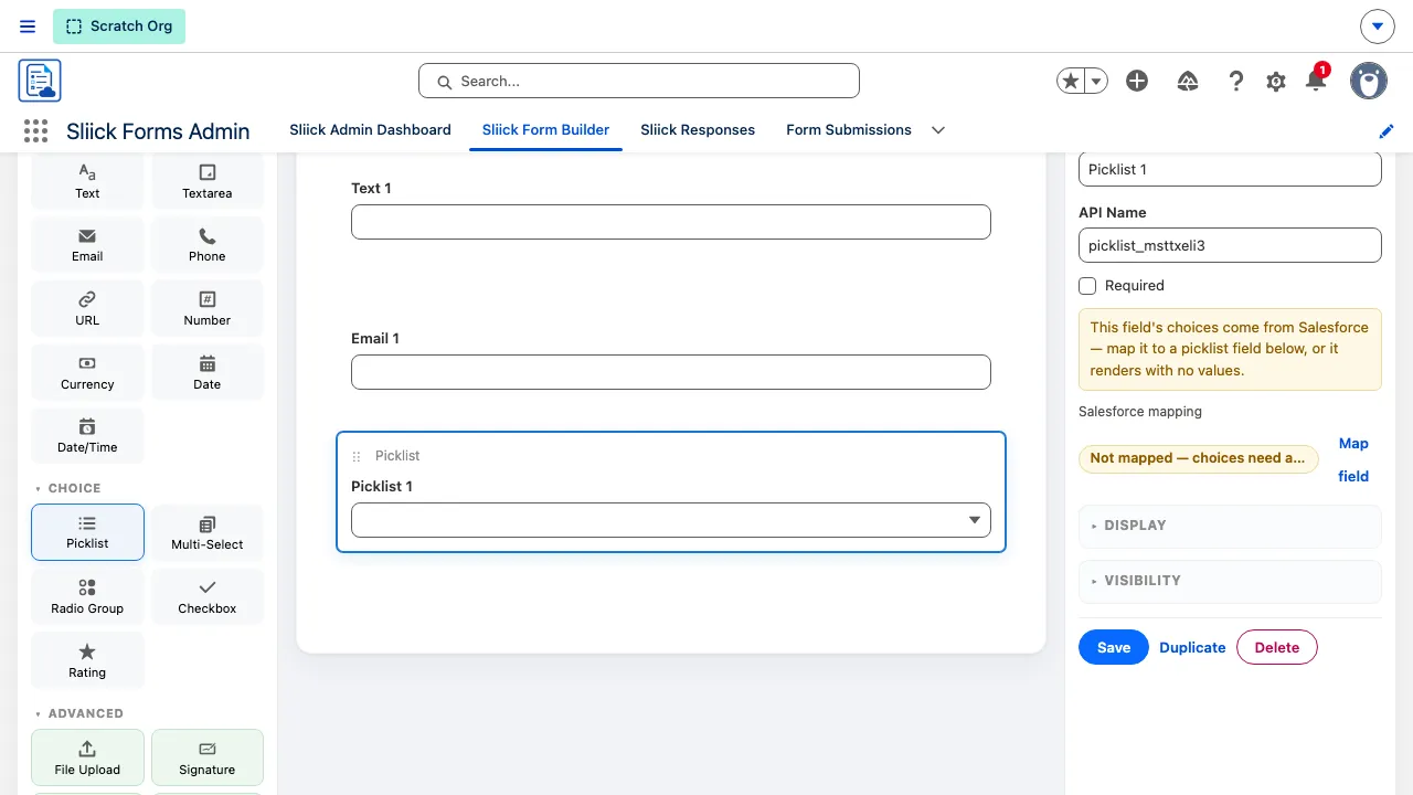 Dragging a Number field from the palette onto the canvas, with a blue drop indicator marking the insert position above the Email card