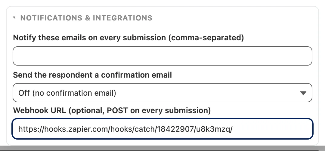 The Webhook URL setting under Notifications and integrations