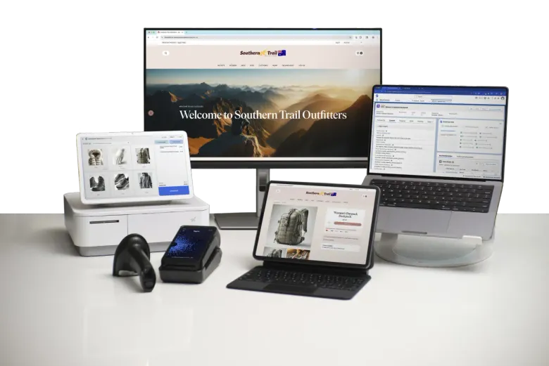 StoreConnect running a storefront, a point-of-sale terminal and Salesforce side by side